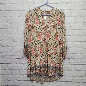 Paisley Grace Boho Floral Tunic Top Size M Flowy Stretchy Cottage‎ Retro Prairie